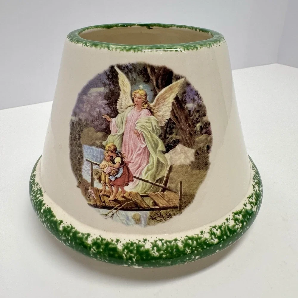 Vintage Guardian Angel Ceramic‎ Candle Shade Topper Boy Girl Bridge